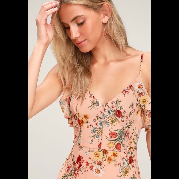 BLUSH PINK FLORAL PRINT RUFFLED HIGHLOW MAXI DRESS - Picture 4 of 4